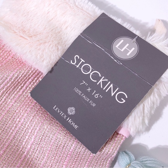 Nordstrom Levtex Home Pink Metallic Gold Woven Christmas Hanging Fabric Stocking - Picture 2 of 3